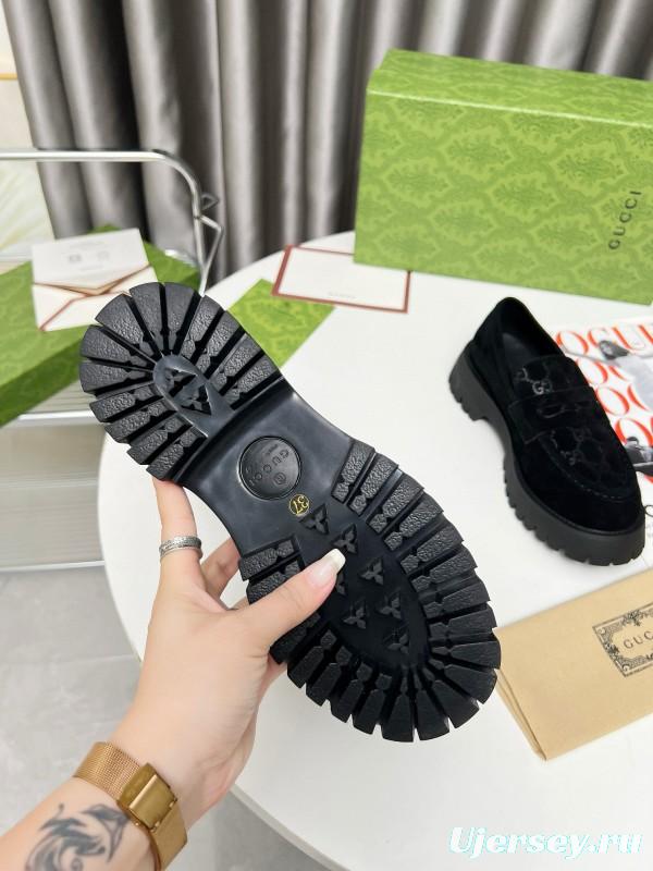 2024 Women Gucci Black Suede Leather Loafers MJ00320