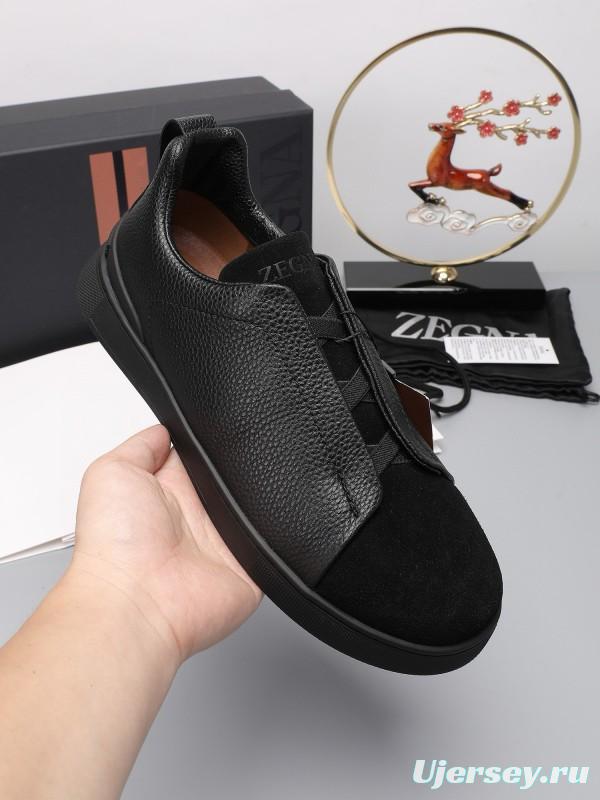 2024 Men Ermenegildo Zegna Black Leather Suede Sneakers MJ00240