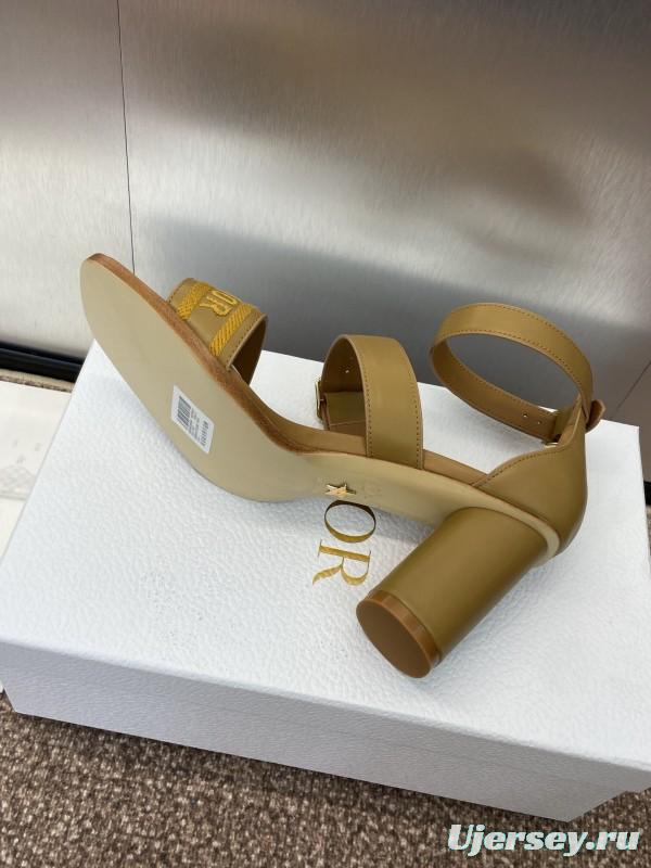 2025 Women Dior Yellow Leather Sandals Christian Dior Logo