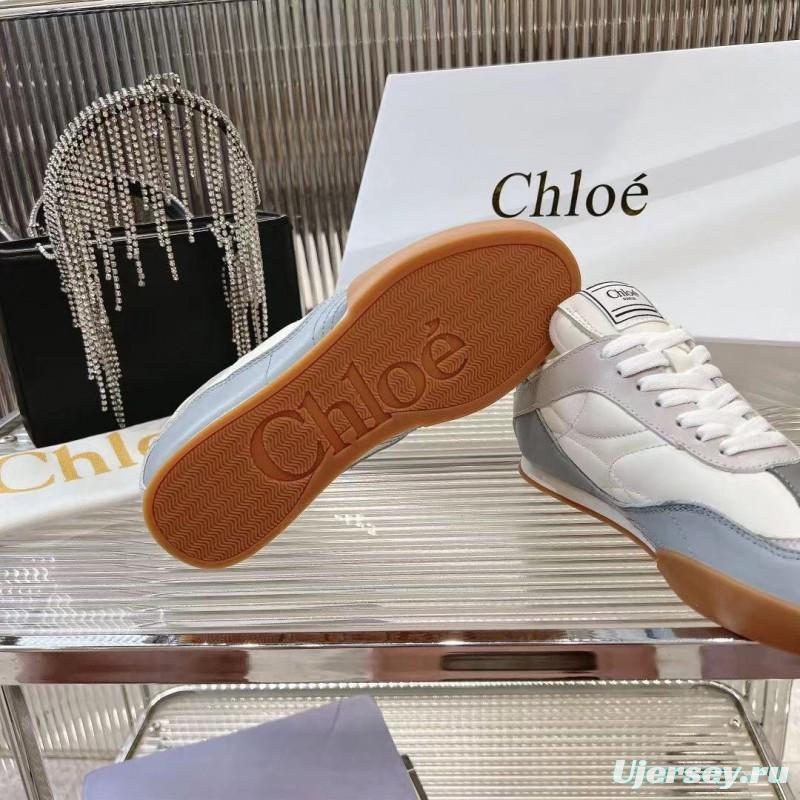 2025 Unisex Chloé White Grey Leather Casual Sneakers LY00280/LY00300