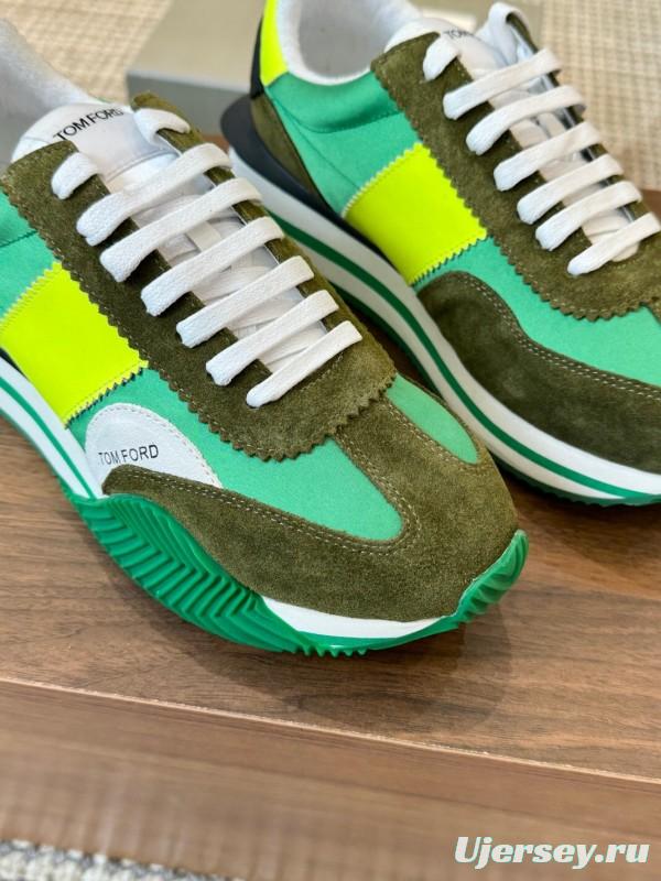 2025 Unisex TOM FORD Green Yellow White Suede Leather Sneakers LY00360(F)/LY00370(M)