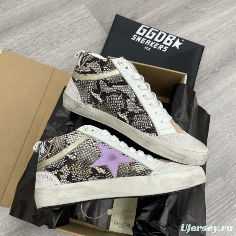2024 Unisex GGDB White Purple Snake Leather High Top Sneakers MJ00300