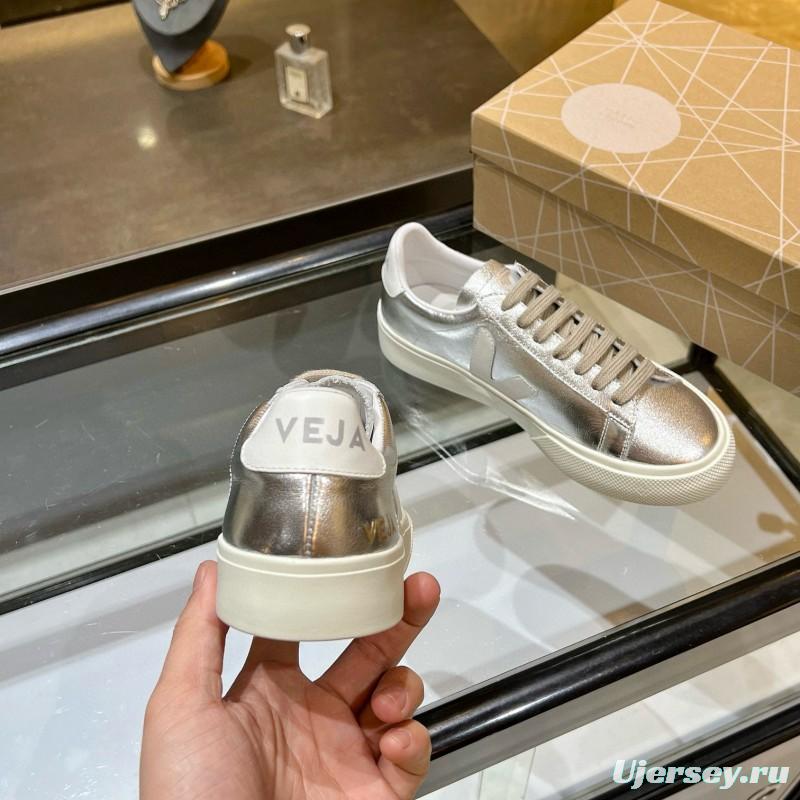 2025 Unisex VEJA Silver Leather Canvas Vulcanized Sneakers MJ00240