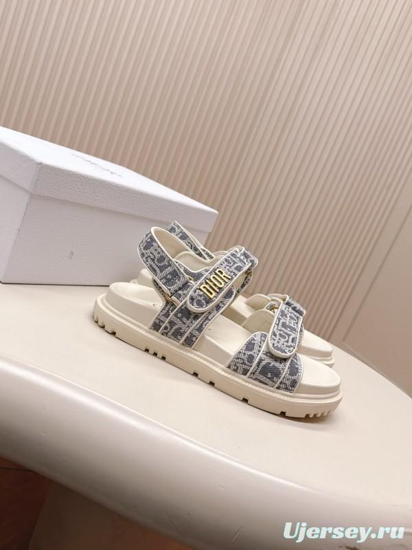 2025 Women Dior Gray White Jacquard Fabric Sandals LY