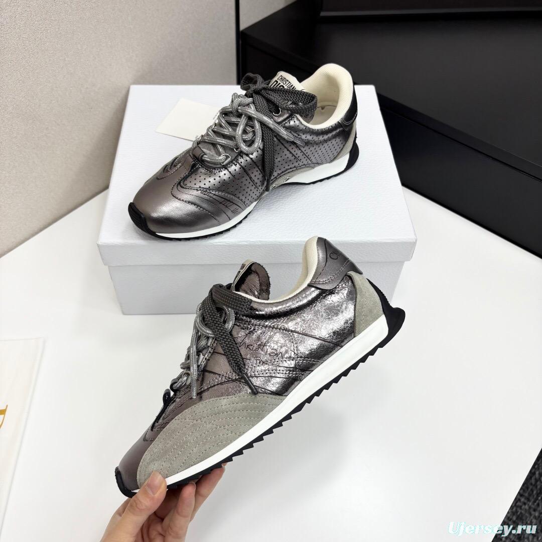 2025 Women Dior Black Grey Leather Mesh Sneakers LY00300