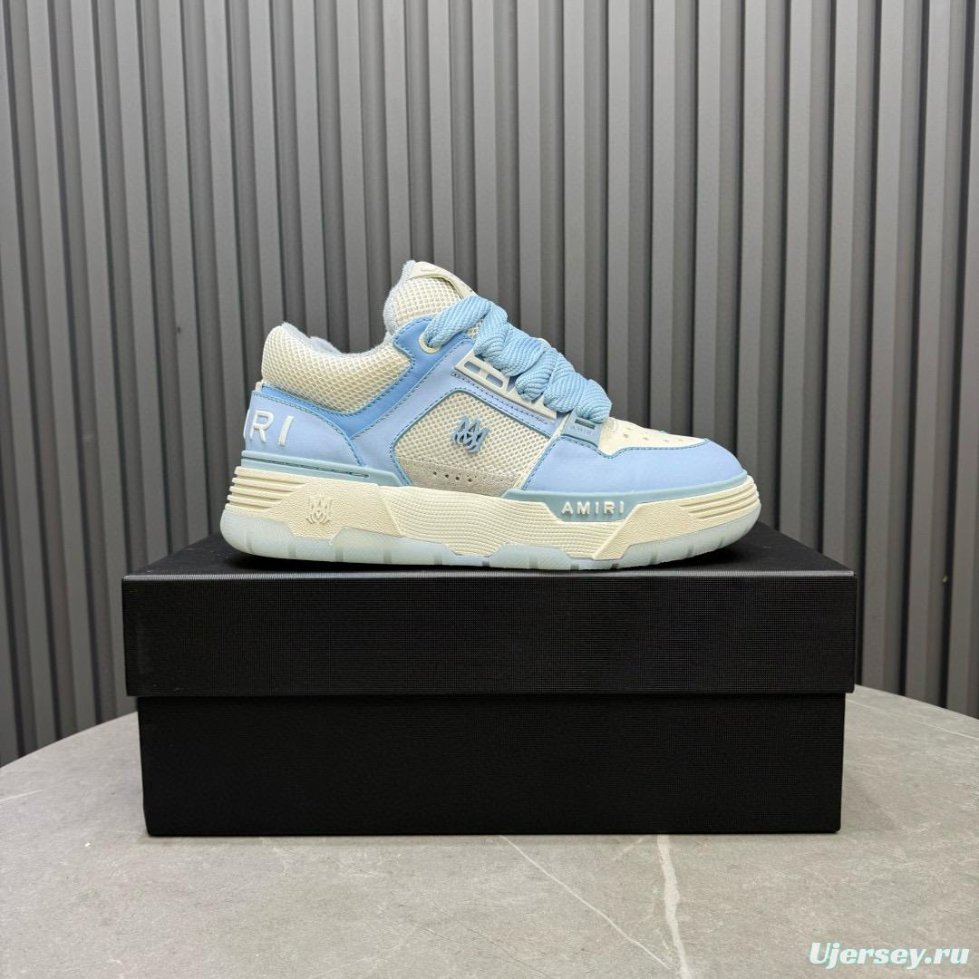 2024 Unisex Amiri Light Blue White Leather Mesh Sneakers MJ00360