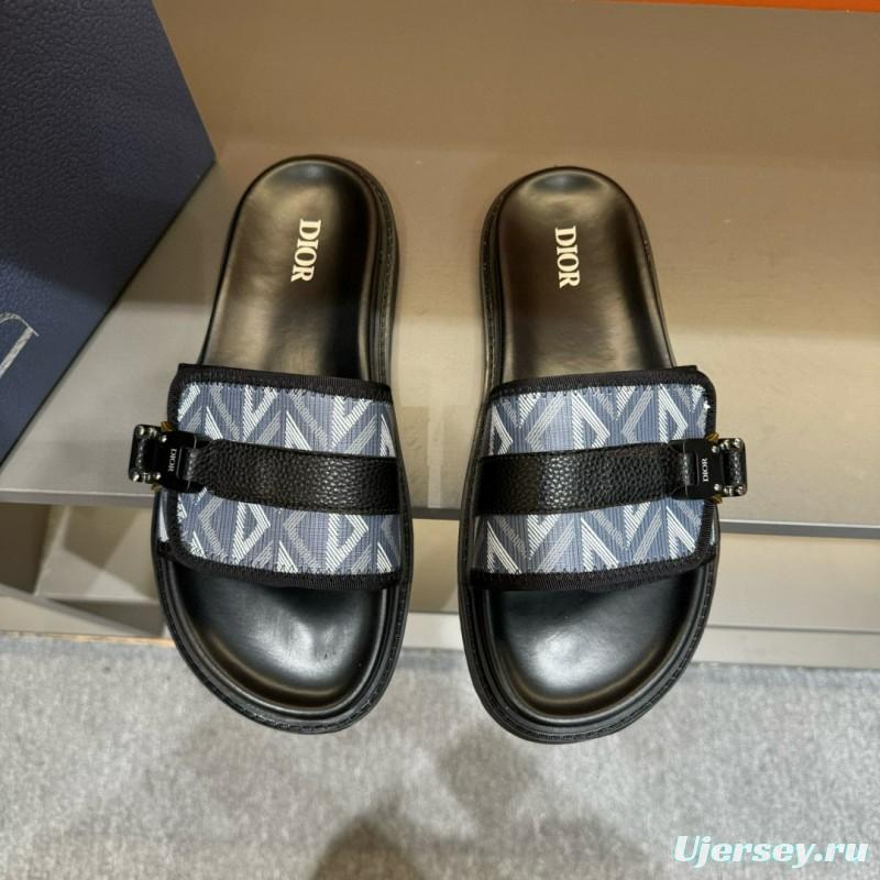 2024 Slippers Dior Blue Black Leather Slippers