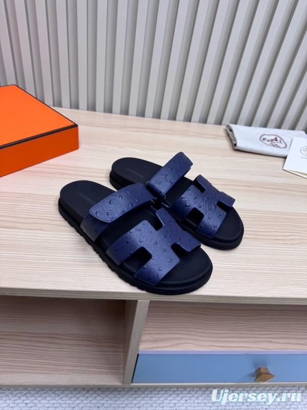 2025 Slippers Hermès Dark Blue Leather Slippers
