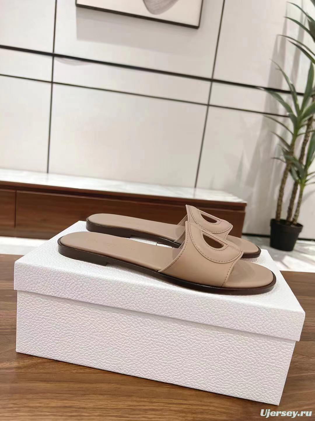 2025 Dio Women Beige Leather Slippers LY00260
