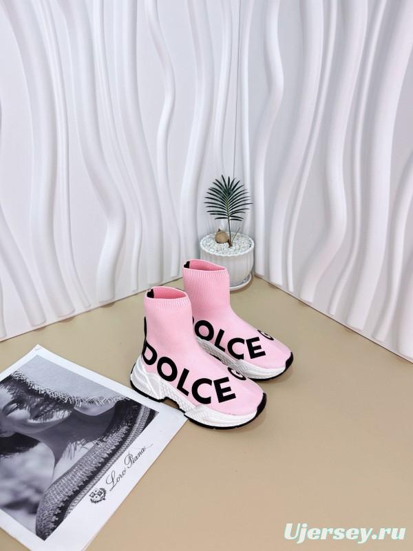 2024 Kids Dolce & Gabbana Black White Pink Knit Fabric Sneakers