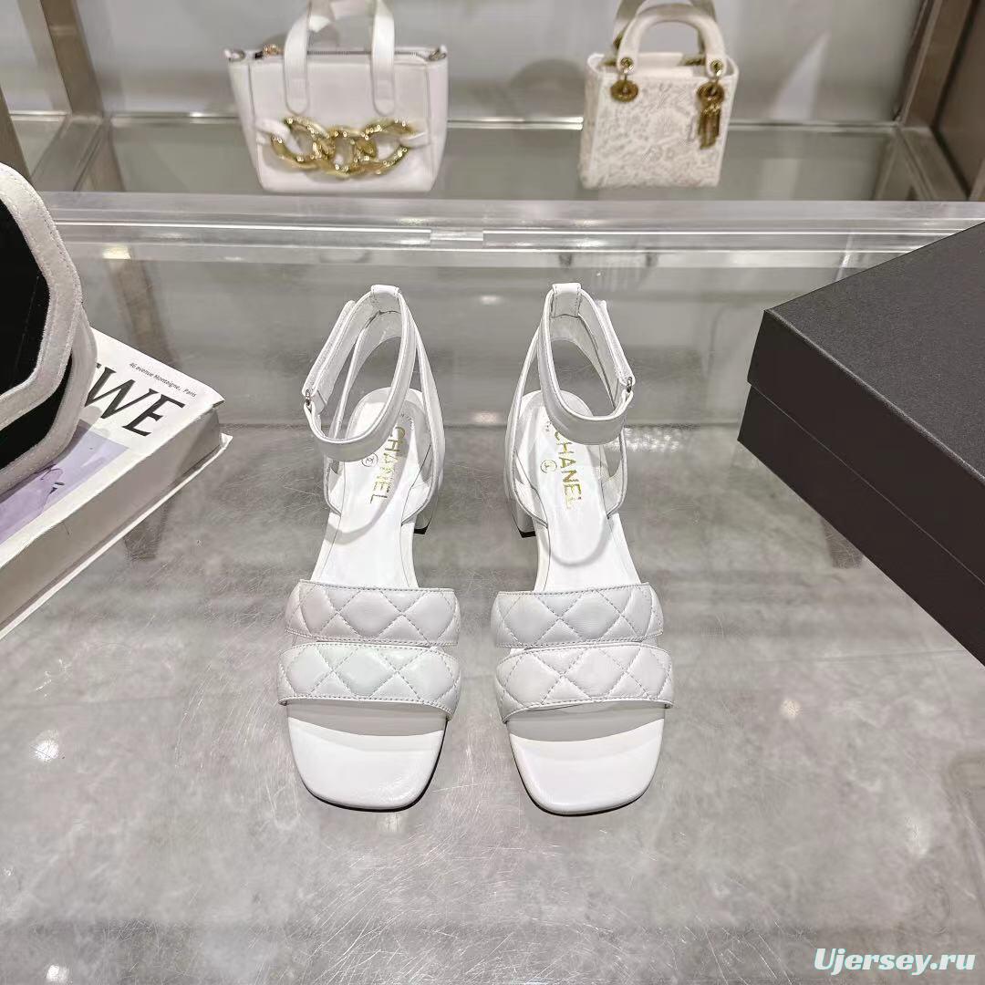 2025 Women Chanel White Leather Sandals LY00280