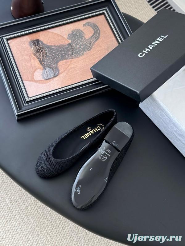 2025 Women Chanel Black Mesh Ballet Flats LY00280