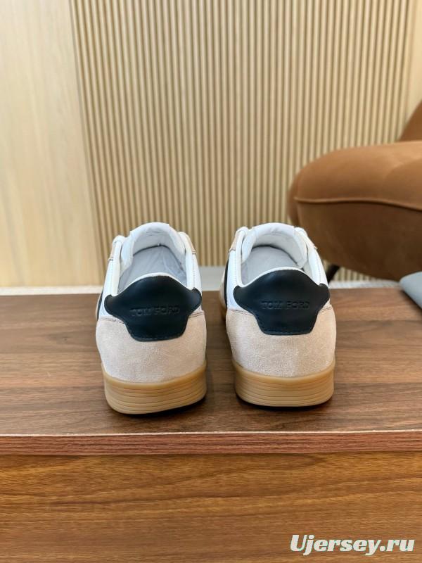 2025 Unisex TOM FORD White Black Beige Leather Suede Sneakers LY00360
