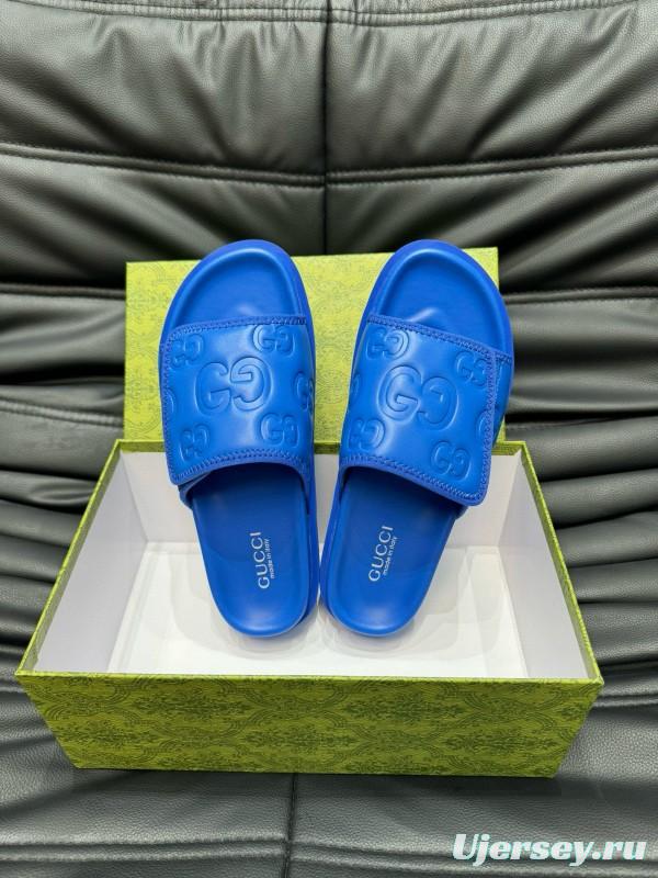 2024 Slippers Gucci Blue Leather Slippers MJ00200
