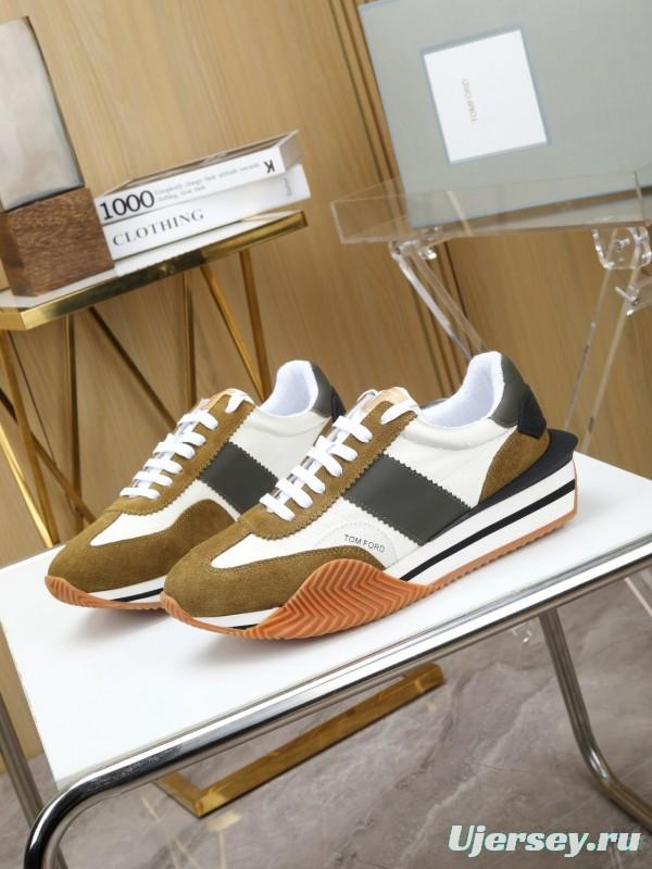 2025 Unisex TOM FORD White Black Brown Leather Suede Sneakers LY00360(LY00370)
