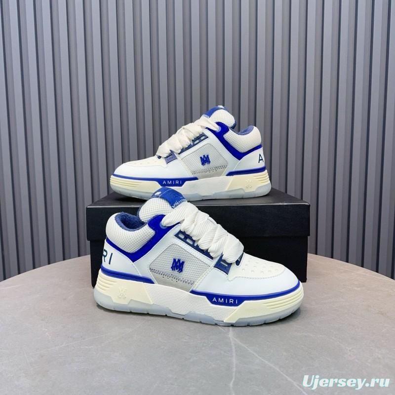 2024 Unisex Amiri White Blue Leather Sneakers MJ00360