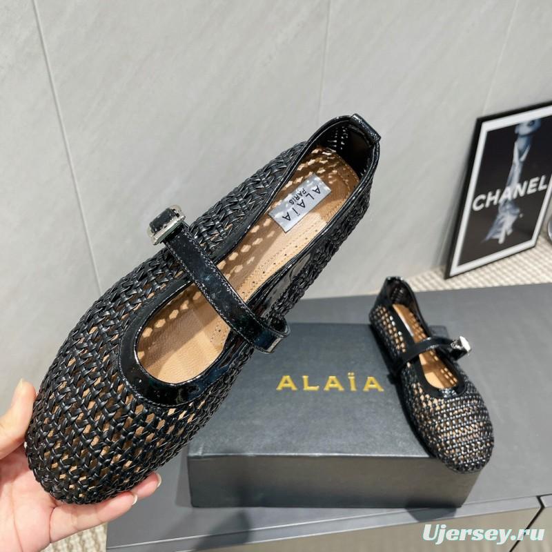 2025/Women Alaïa Black Woven Leather Mary Jane Flats LY00360(F)