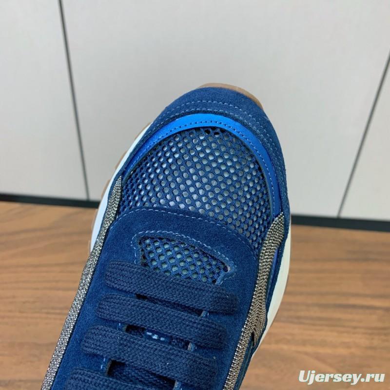 2025 Men Brunello Cucinelli Blue Navy Suede Mesh Casual Sneakers KFY00310