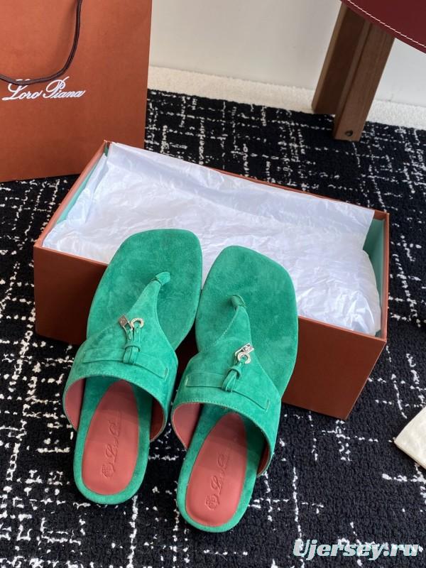 2025 Women Le Parmentier Green Suede Slippers KFY00280