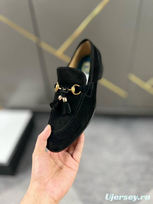 2024 Men Gucci Black Suede Leather Loafers MJ00280