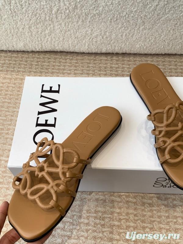 2025 Loewe Brown Leather Slippers KFY00250
