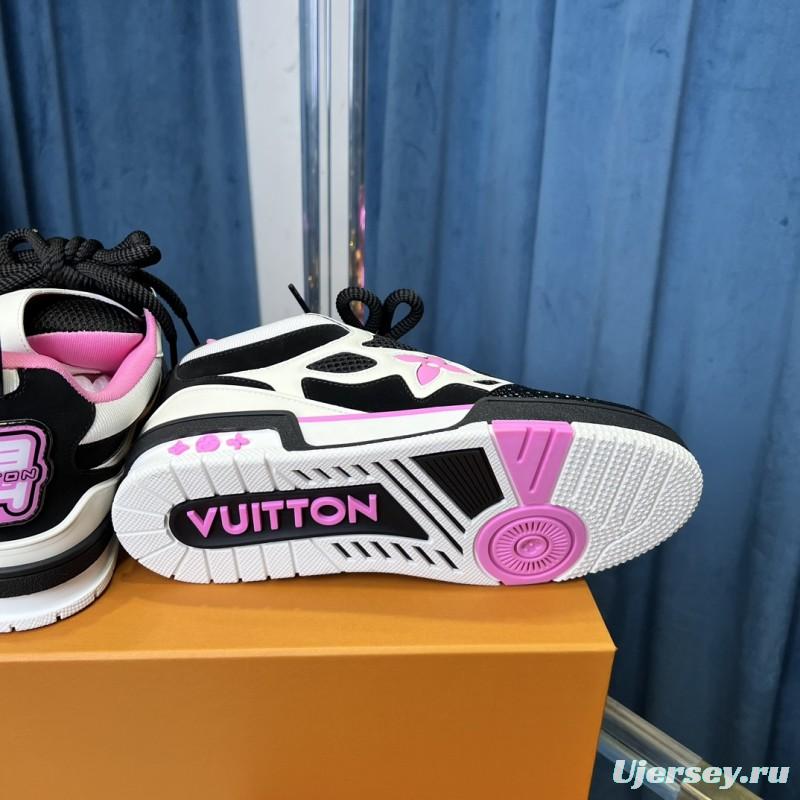 2025 Unisex Louis Vuitton White Black Pink Leather Mesh LV Trainer