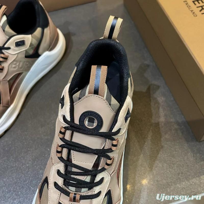 2025 Unisex Burberry Beige Black Suede Leather Cotton Sneakers Vintage Check MJ00380