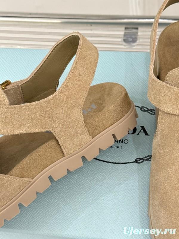 2025 Women Prada Beige Suede Sandals