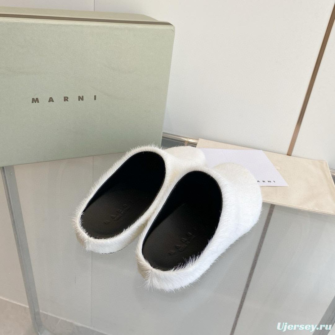 2024 Women Marni White Pony Hair Leather Mules MJ00320
