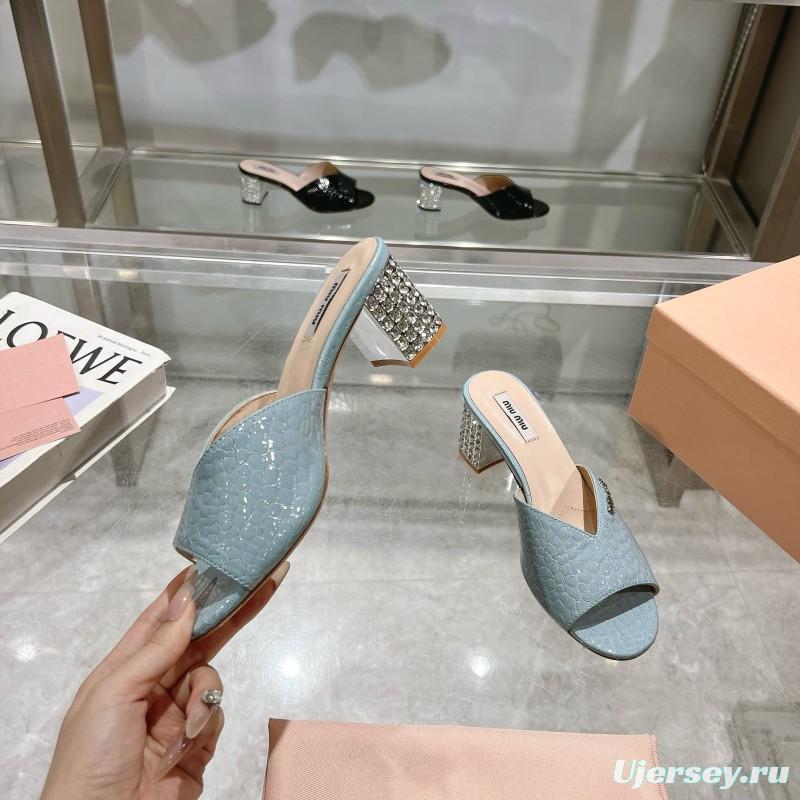 2025 Women Miu Miu Light Blue Leather Mules