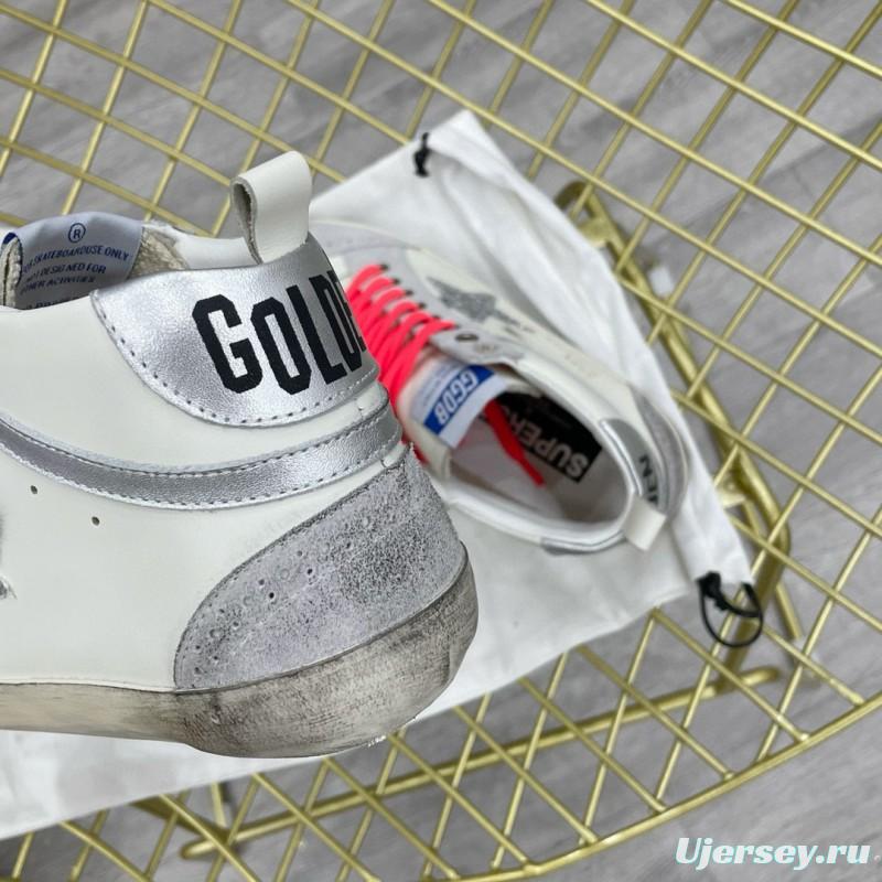 2024 Unisex GGDB White Silver Glitter Leather High Top Sneakers MJ00300