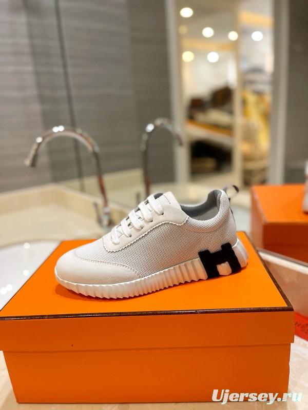 2024 Unisex Hermès White Imported Calf Suede Rain Cloth Casual Sneakers MJ00320