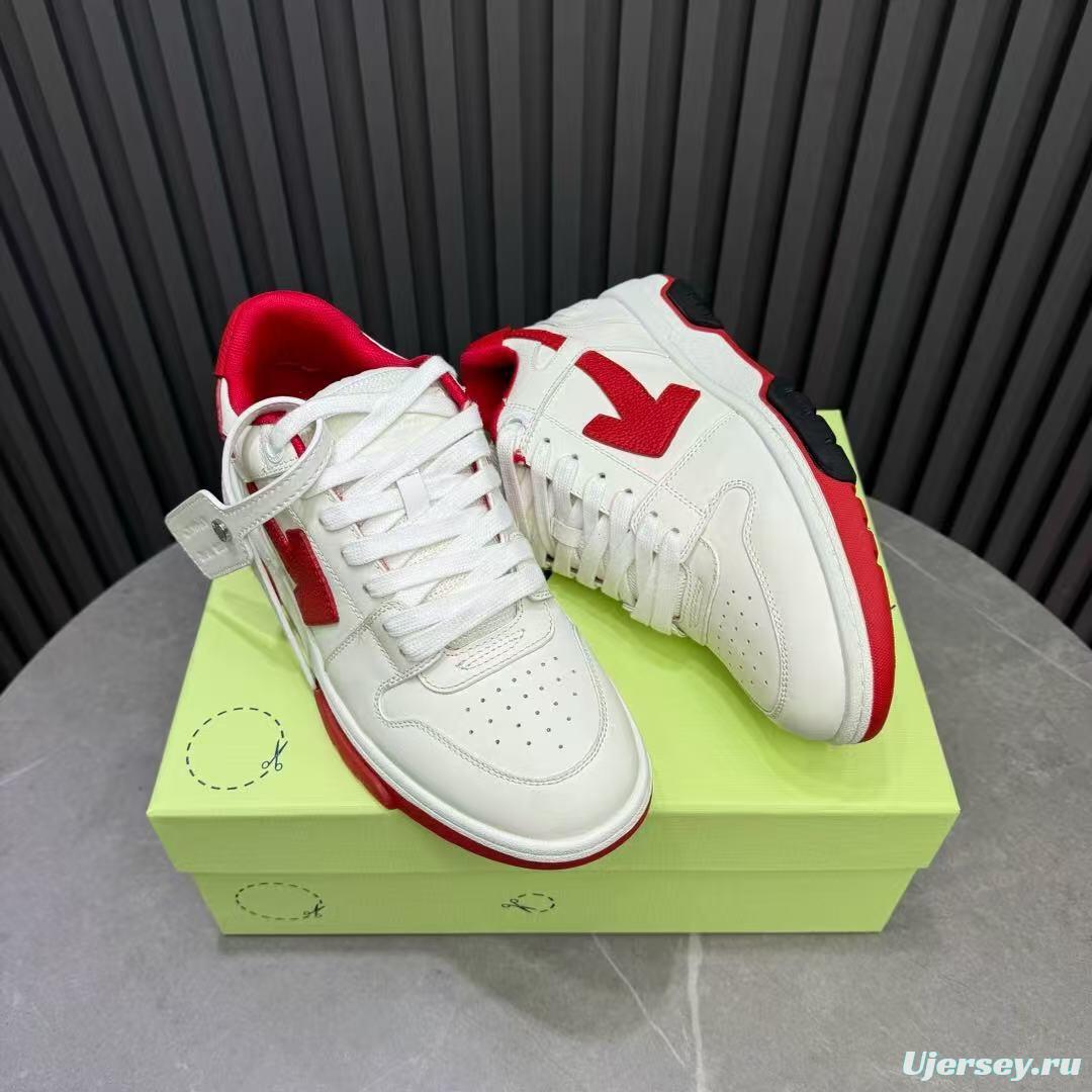 2025 Unisex Off-White White Red Leather Sneakers KFY00320