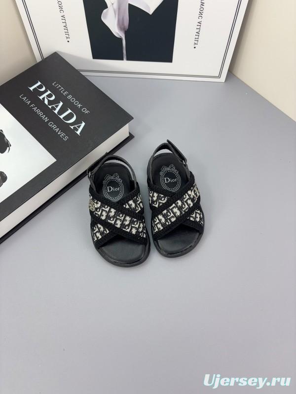 2025 Kids Dior Black White Fabric Sandals