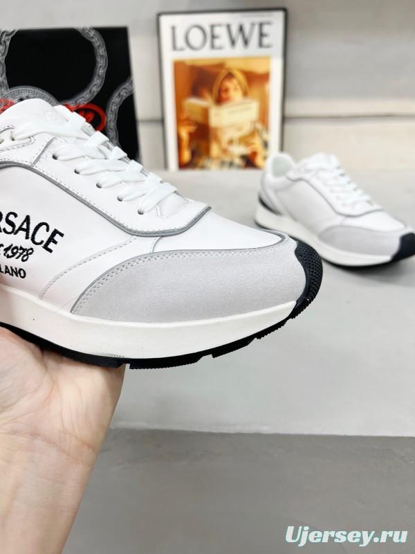 2025 Men VERSACE White Grey Leather Suede Sneakers LY00320