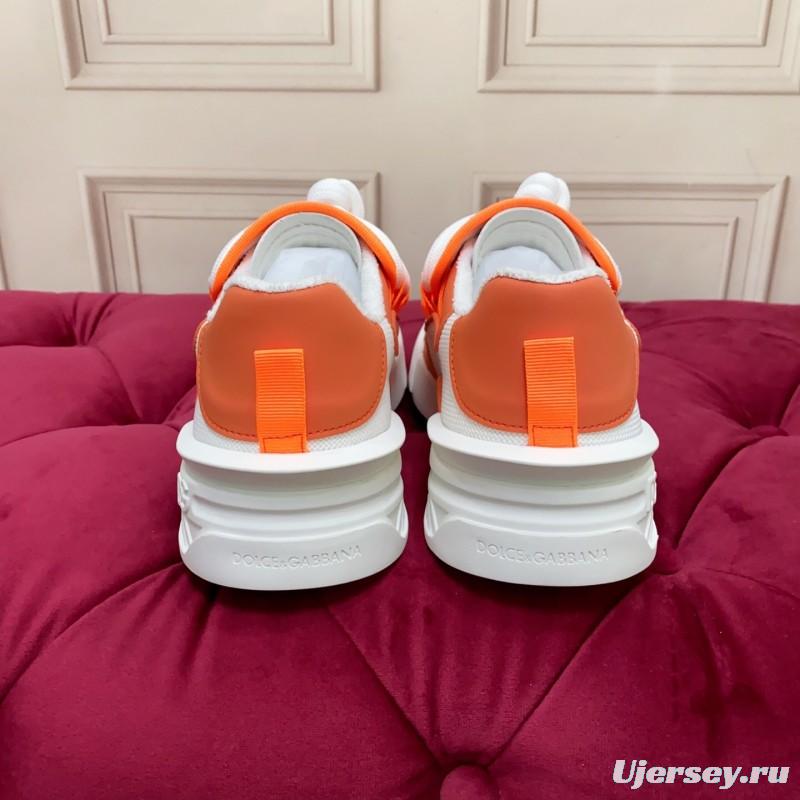 2025 Unisex Dolce & Gabbana Orange White Mesh Leather Sneakers
