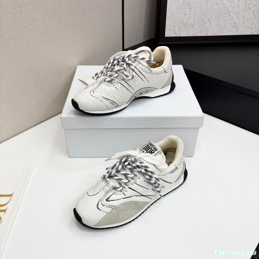 2025 Unisex Dior White Beige Leather Mesh Sneakers LY00300