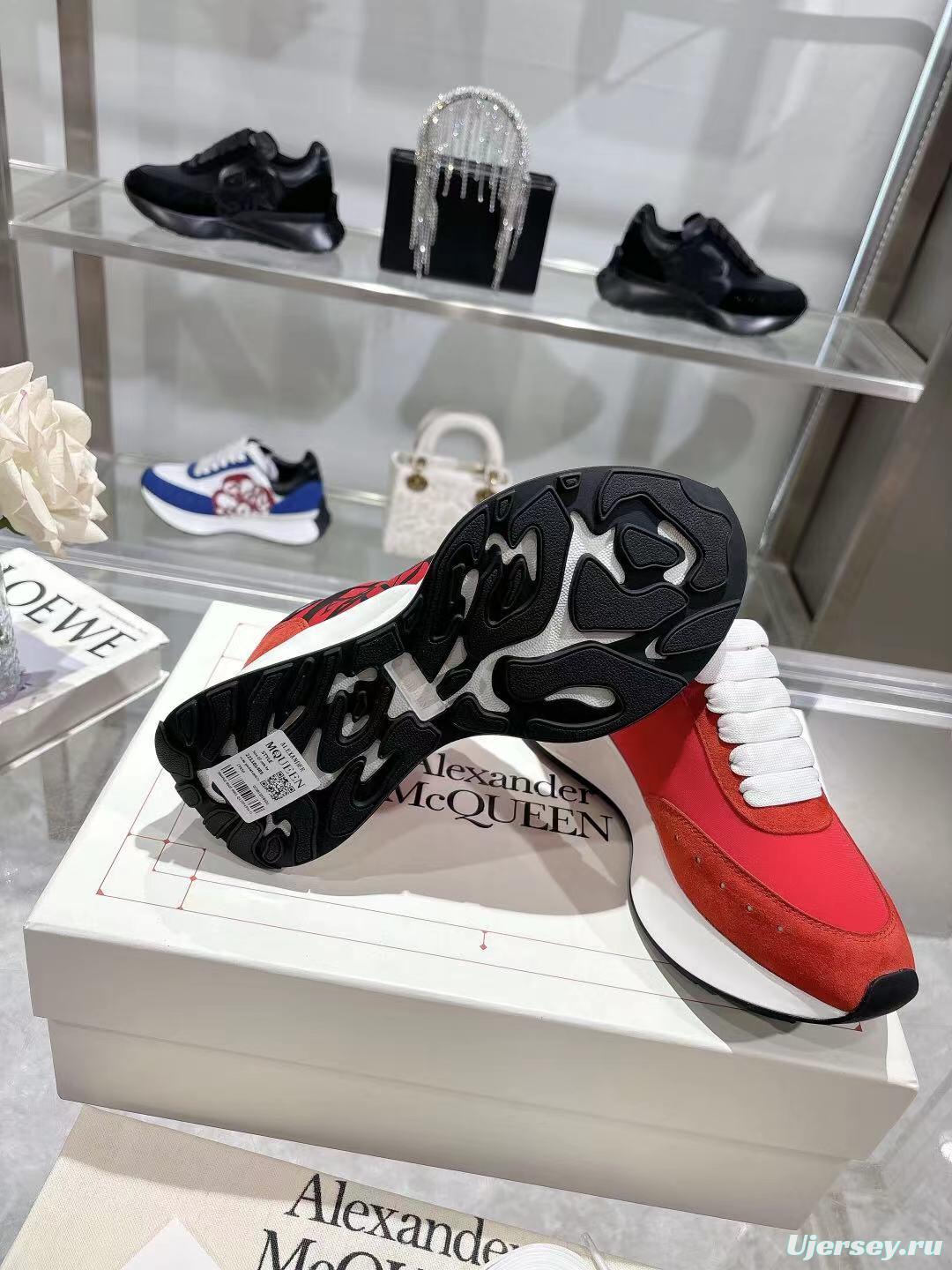 2025 Women Alexander McQueen Red Black Leather Suede Sneakers LY00340