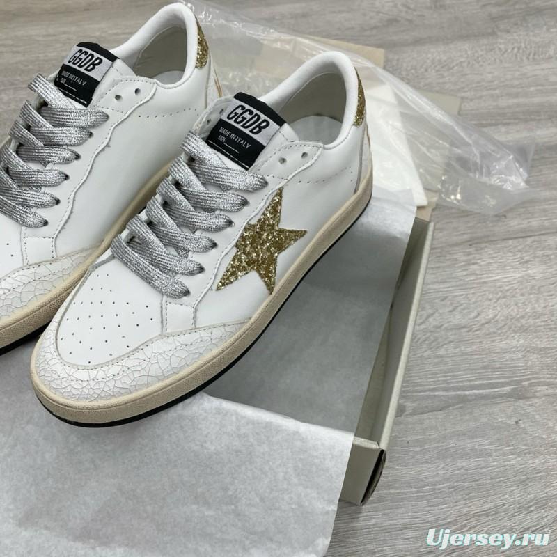 2024 Unisex GGDB White Gold Glitter Leather Low Top Sneakers MJ00260