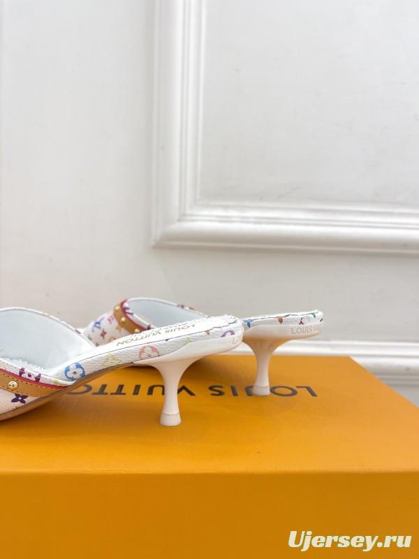 2025 Slippers Louis Vuitton White Multicolor Leather Slippers