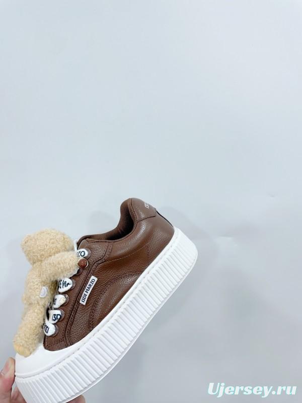2025 Women 13DE MARZO Brown White Leather Plush Toy Sneakers KFY00300