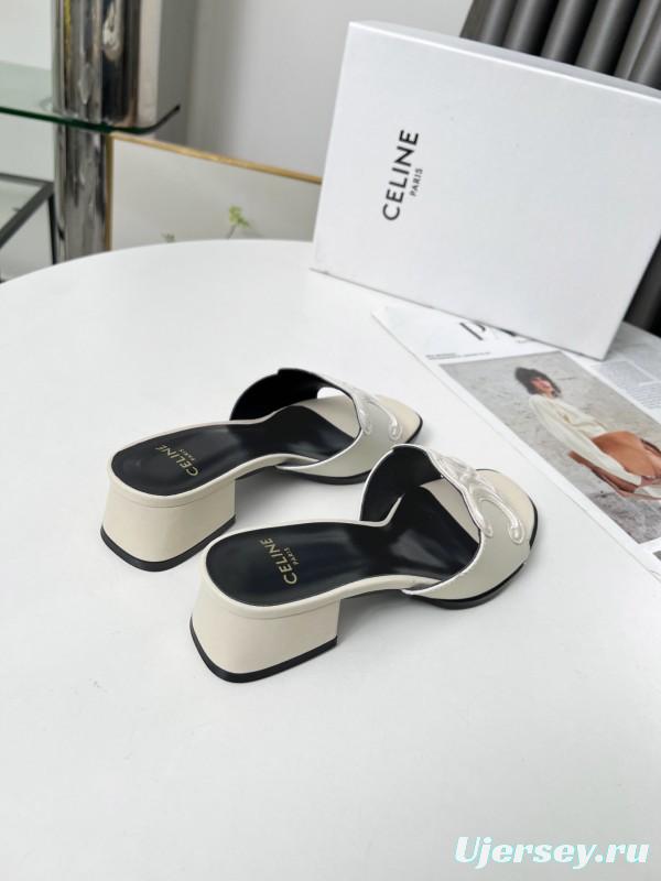 2025 Women Celine White Leather Sandals