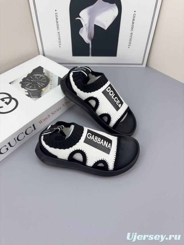 2025 Kids Dolce & Gabbana Pink Black White Knit Sandals