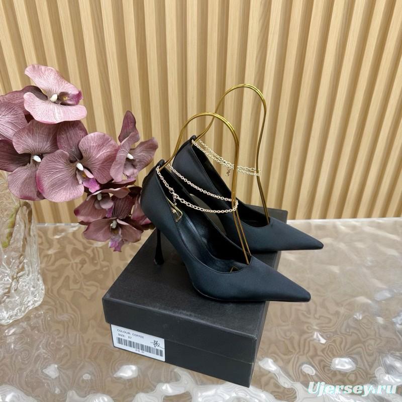 2025 Women Yves Saint Laurent Black Leather High Heel Pumps MJ00310