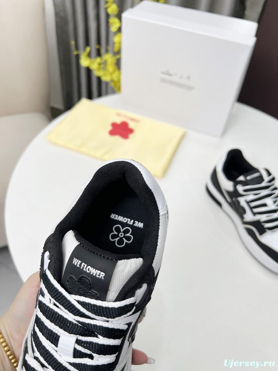 2025 Unisex WEFLOWER Black White Leather Sneakers LY00280