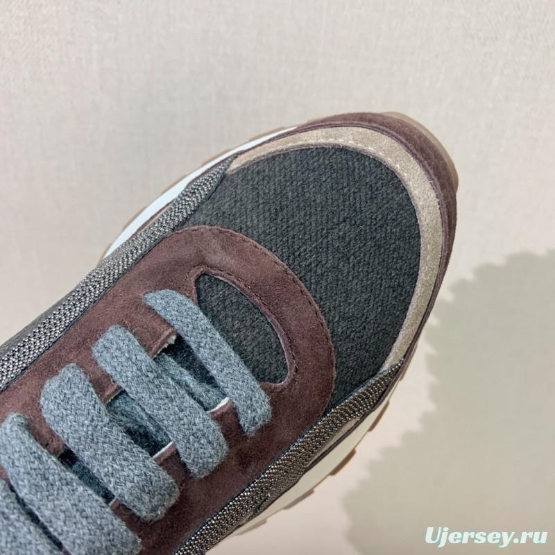 2025 Unisex Brunello Cucinelli Brown Beige Black Suede Leather Sneakers LY