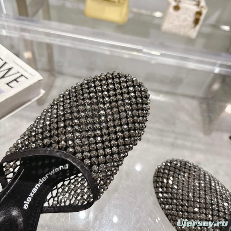 2025 Slippers Alexander Wang Black Mesh Leather Stud LY00310