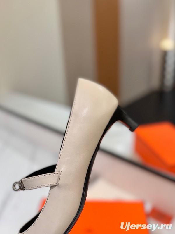 2025 Women Hermès White Leather Mary Jane