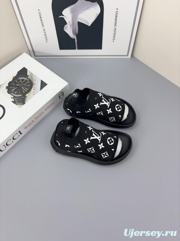 2025 Kids Louis Vuitton Black White Fabric Sandals