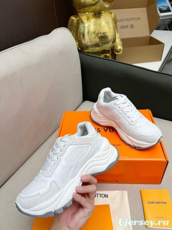 2025 Women Louis Vuitton White Leather Mesh Running Sneakers LY00340